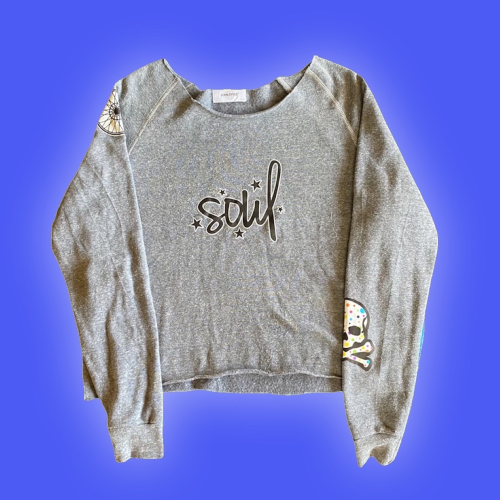 SoulCycle "Soul" Grey Sweatshirt with Yellow Flowers